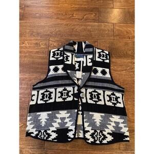 Vintage Shaver Lake Southwestern Tribal Print Black and White Women Vest L